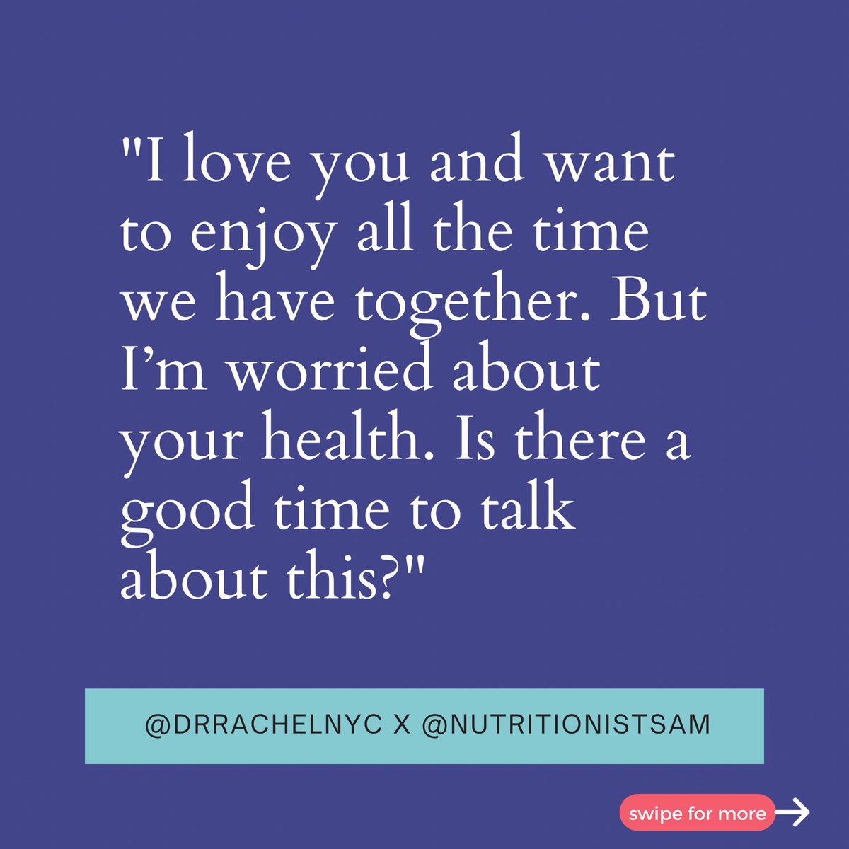 AskDr_Rachel's tweet photo. I teamed up with my good friend @nutritionistsam to provide tips on how to talk to a loved one about their #health. Check out the full post here 👉🏻 https://t.co/NsE165NJHE #healthbehaviorchange #smallchangesmakelastingchanges https://t.co/2dgFH4WmMz