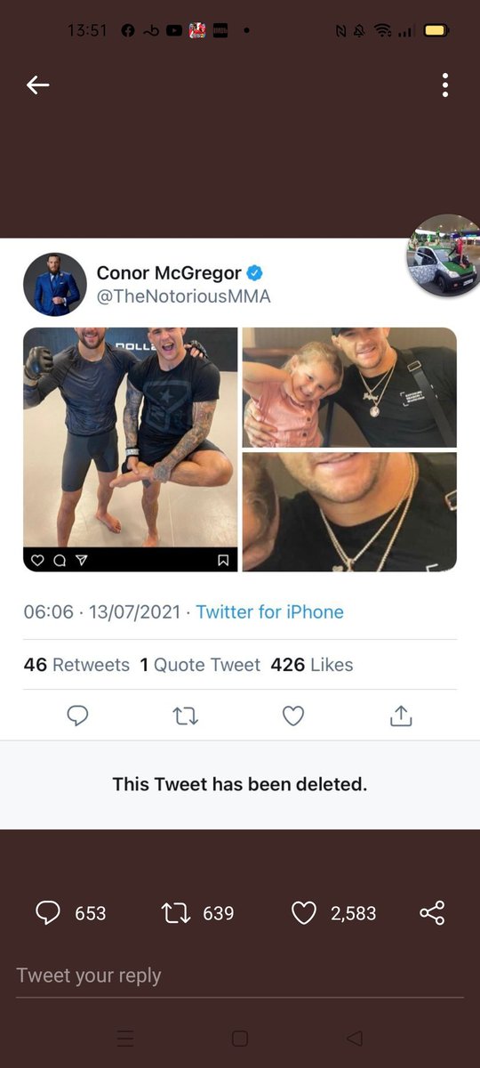 So a guy that considers himself a professional <a href="/TheNotoriousMMA/">Conor McGregor</a> lowers himself to a whole other level by posting images of a father <a href="/DustinPoirier/">The Diamond</a>. You Mr McGregor are a disgrace to the sport. But most importantly as a human being.  Nobody remembers the guy who finished last.