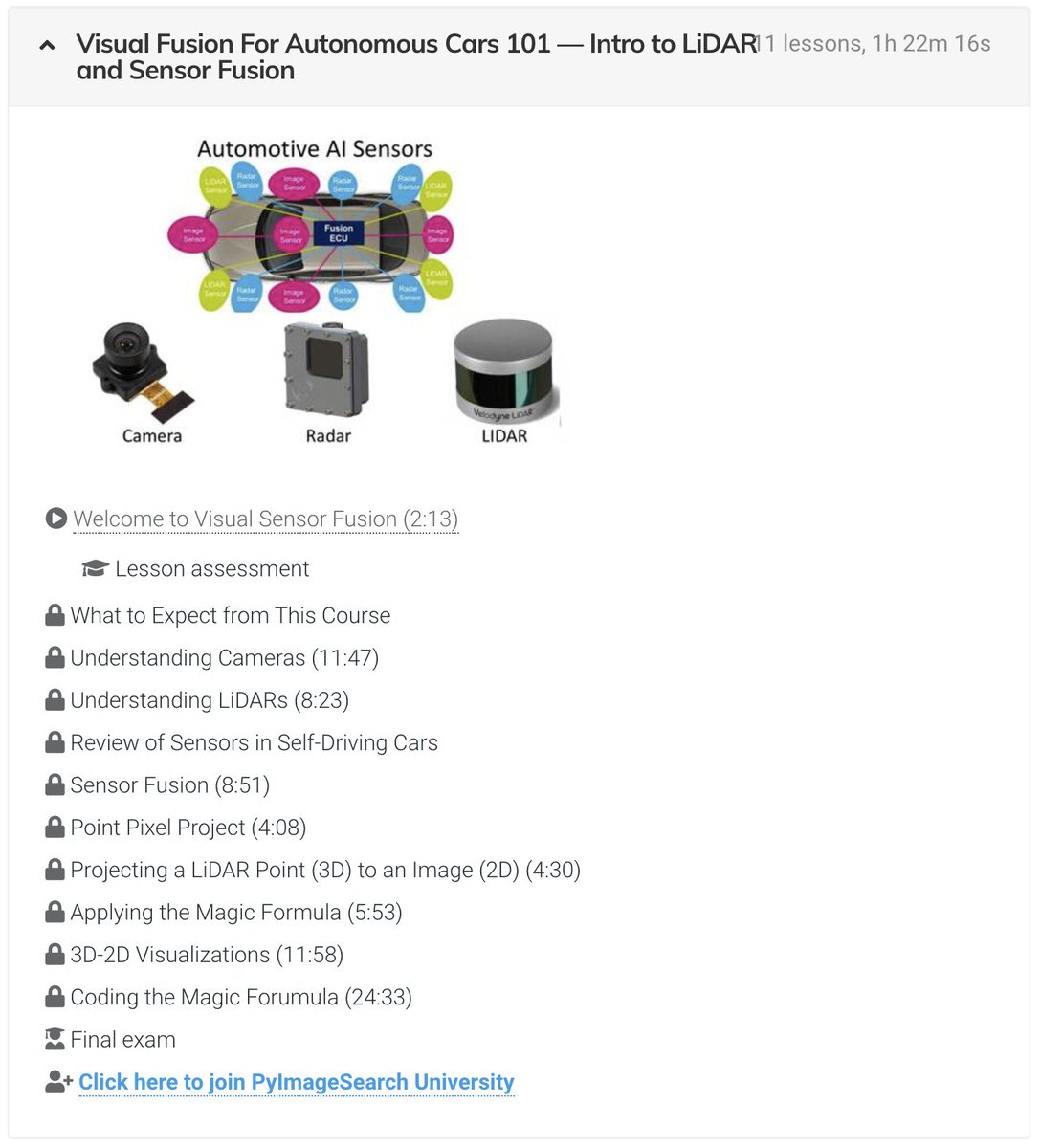 PyImageSearch's tweet image. Two new courses just dropped in #PyImageSearch University!🚀🔥
1. #OCR 110
2. Visual Fusion and LiDAR for Autonomous Cars
25 courses · 128 lessons · 37h 19m video
pyimg.co/university 💪
#Python #DeepLearning #MachineLearning #ArtificialIntelligence #AI #DataScience