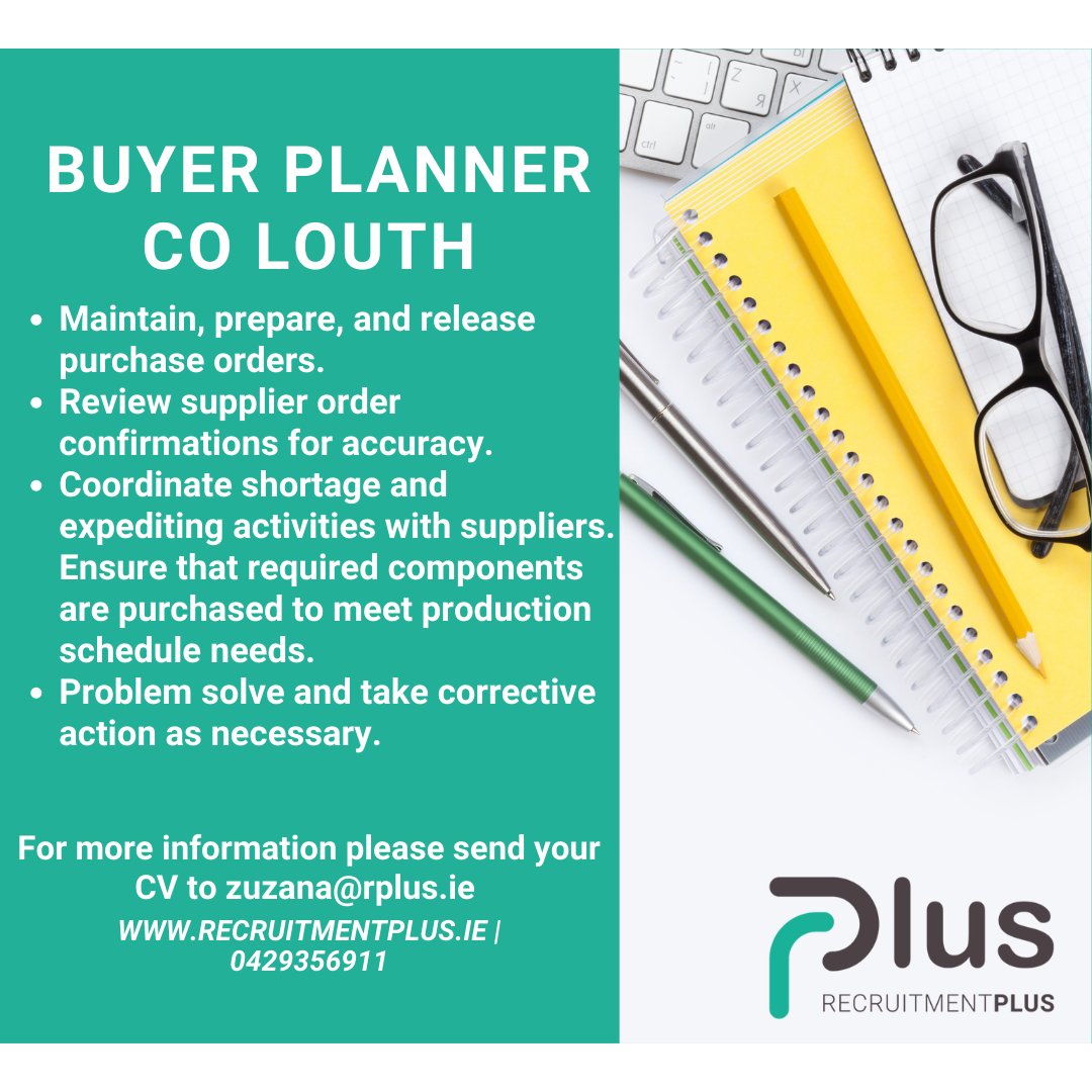 Exciting Buyer Planner opportunity based in Co Louth. For more information Send your CV to zuzana@rplus.ie or call 0429356911 today!! #louthchat #jobopportunities #jobsearch #jobfairy