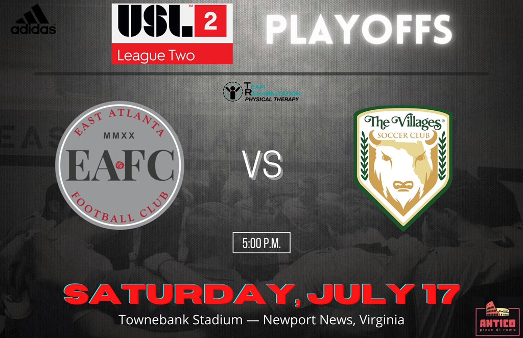 Playoff Bound 😎

#EAFC will travel to Newport News, Virginia to take on @TheVillagesSC in the first round of the <a href="/USLLeagueTwo/">USL League Two</a> playoffs!

The winner will play Tormenta 2 or Lionsbridge FC in the next round the following day.

#UpTheLegends #Underdog | #USL2 #Path2Pro