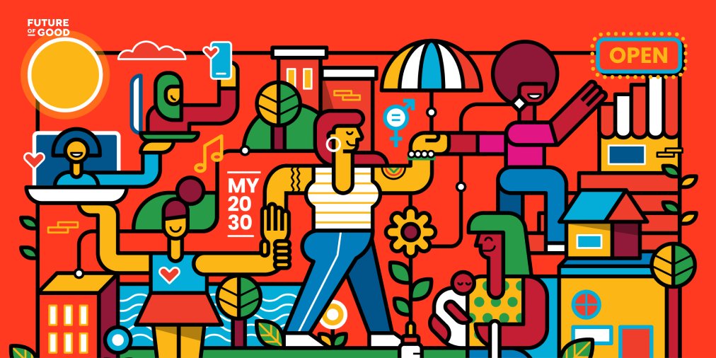 This artwork designed by <a href="/iamloogart/">Loogart</a> represents five community solutions tackling #SDG5 - Gender Equality♀️: Babies, Business + Breakfast; Buildupwomen Series, Colours of Mama, <a href="/YWCA_Canada/">YWCA Canada</a>, &amp; <a href="/ParkdaleCentre/">Parkdale Centre</a>.

See the full #My2030 art collection here: futureofgood.co/my2030/