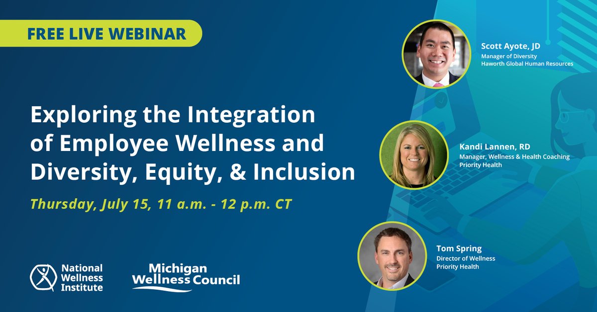 Join us tomorrow for a free wellness webinar. "Exploring the Integration of Employee Wellness and Diversity, Equity, and Inclusion,"  in partnership with <a href="/WellnessMI/">Michigan Wellness</a>  

REGISTER: bit.ly/0721-wellness-… 

#diversity #equity #inclusion #wellness