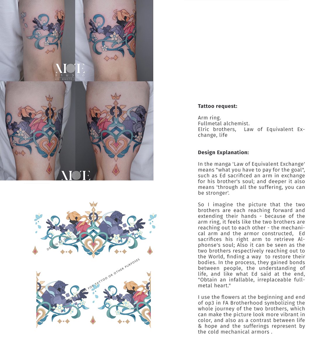 overflow81's tweet image. Adding some information about the customer's requests and why I designed the tattoos this way...(translated with the help of deepl translater, may not be very accurate😅) Anyway this time it's two fanart tattoos, based on FATE's Cú Chulainn and Fullmetal Alchemist.