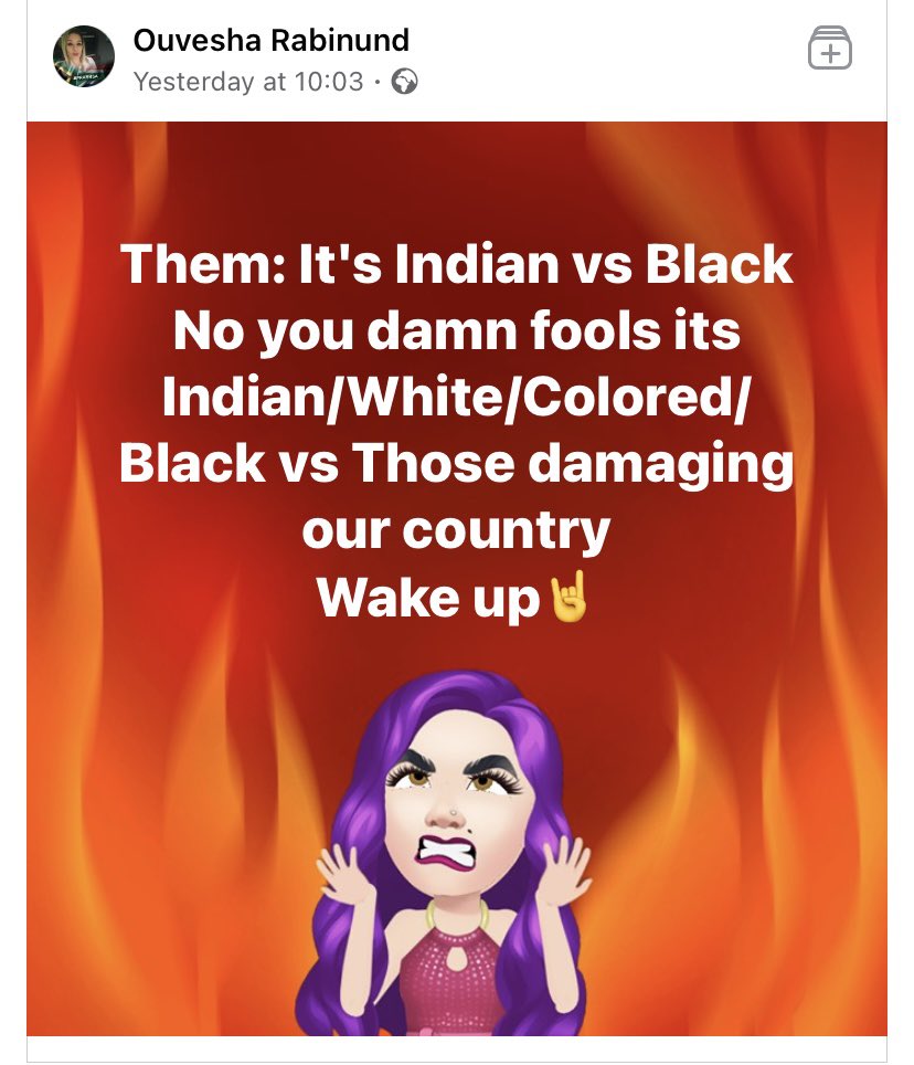 LiyaSimjee's tweet image. Don’t be racist ! It’s not Indian vs blacks . It’s all of us (Blacks , Indians , coloured , asians ) vs the people looting and destroying!! We need to stand together as one nation #PrayForSouthAfrica #ProtectSouthAfrica #SouthAfricaIsBurning #SouthAfricaCrisis