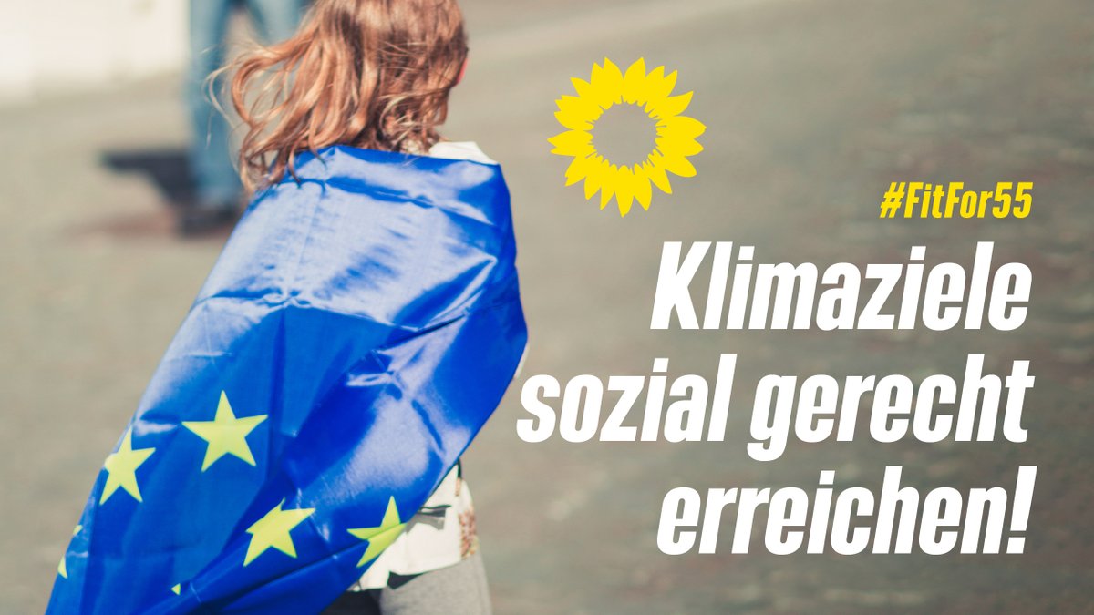 Ein junges Mädchen mit einer Europaflagge um die Schulter, ist zu sehen. Im Text steht: #FitFor55 Klimaziele sozial gerecht erreichen!