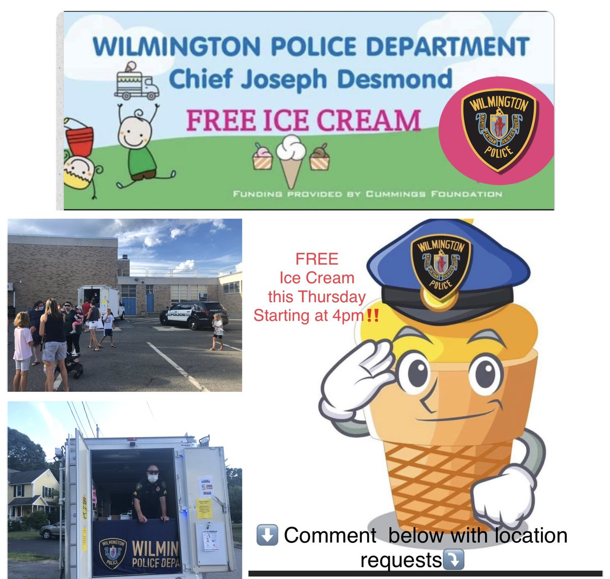 The forecast tomorrow is showing possible sun ☀️ and temperatures around 88 degrees‼️  The WPD Ice Cream 🍦 truck will be stocking up and heading out 🛻!  Follow us on Facebook for requests and locations 👮