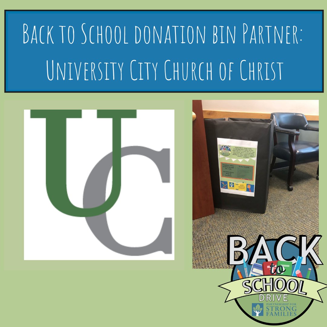 During our #BackToSchool drive, we rely on partners like University City Church Of Christ in Gainesville to host our donation bins and gather supplies. Thank you so much for helping us prepare our youth for the school year by hosting one of our donation bins!