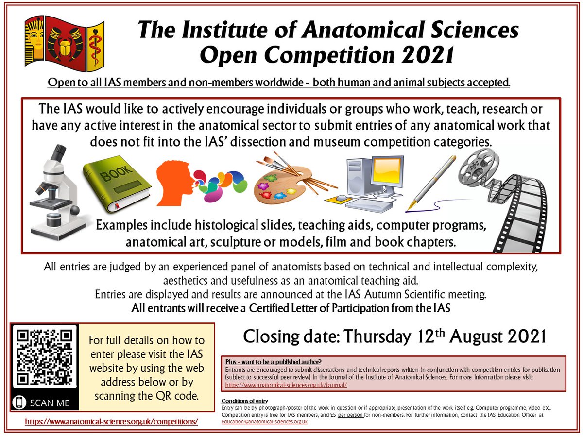 Working on any anatomy themed arts, crafts, computer programs, films etc? The IAS encourages the submission of anatomical themed work into our Open Competition. See⬇️ for more info. #anatomicalart #histology #anatomyteaching #anatomyresearch 🎞️💻🖌️🔬🧶✏️📗