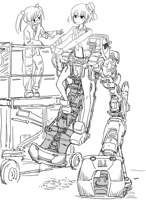 ファンボックスに『ウマ娘の世界に異世界転生してしまいウマ娘と互角に渡り合えるまで脚力を付けた乙倉悠貴さん』リクエストが来たので描きました、池袋晶葉ちゃんはこっちの世界の池袋ちゃん、自作のアシストスーツでウマ娘に勝ってみたいと思っている 