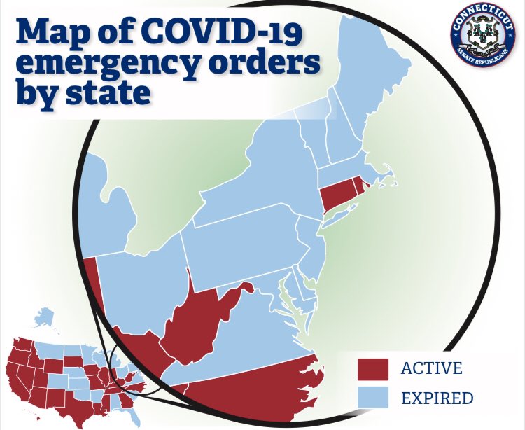 CTSenateGOP's tweet image. Nearly every other state in the Northeast has already ended their pandemic-related state of emergency. In CT today, Gov. Lamont wants lawmakers to extend his powers - for a fifth time. Enough is enough.