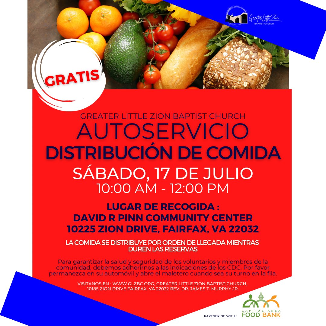 GLZBC's tweet photo. Please join us THIS SATURDAY, July 17th from 10am-12pm for our monthly Drive-Thru Food Distribution. PLEASE NOTE: Pickup will be at the David R Pinn Community Center
10225 Zion Drive
 Fairfax, VA 22032 https://t.co/cgSaxe6A3n