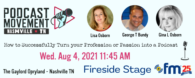 GTBundy's tweet photo. Next Week Aug 4th Podcast Movement @ Fireside Chat Stage 😎🎤👩‍💻 "How to Turn your Profession or Passion into a Successful Podcast" at #PM21 in Nashville 🎸 In-Person! Looking forward to being on this great panel w/ @Lisa_FM &amp; @ginalosborn #Podcasting #Podcaster #Podcasters https://t.co/vJ87RNgY3l