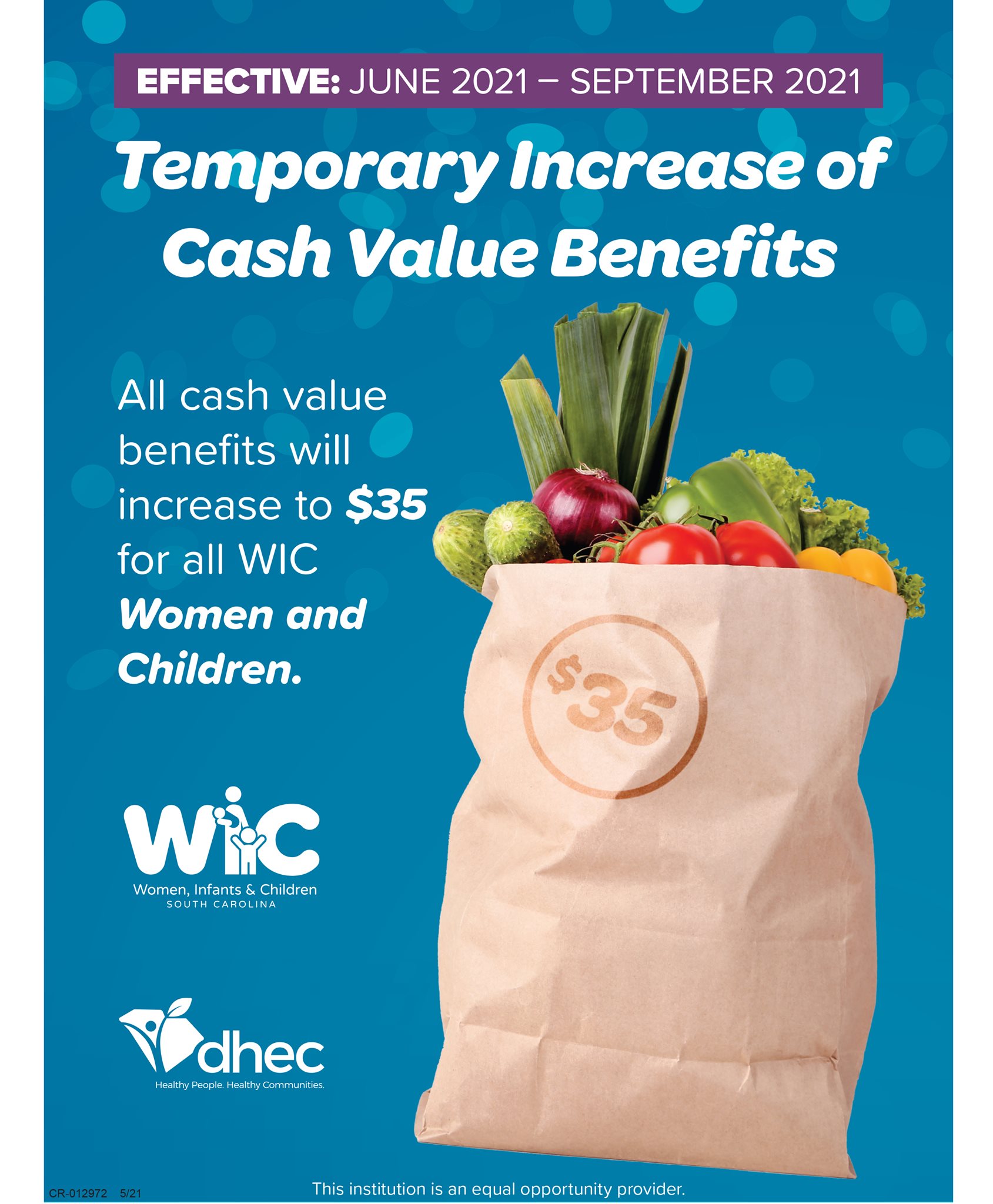 SCDHEC on Twitter "REMINDER WIC participants your cash value benefits have temporarily