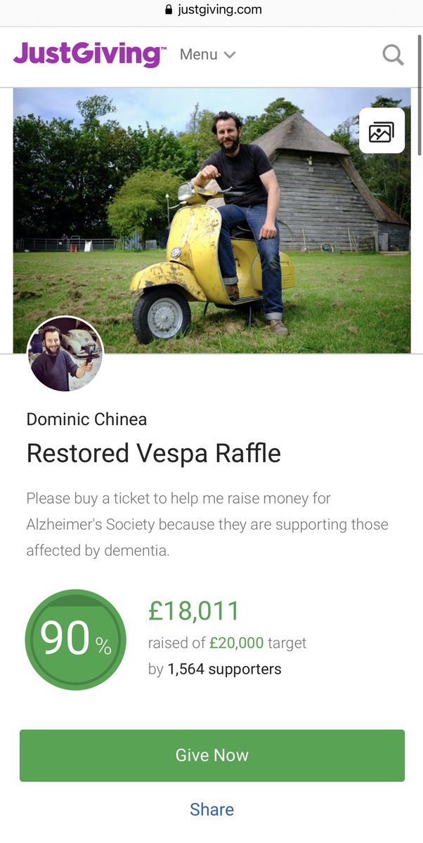 There is still time to enter my Vespa give away raffle, £10 a ticket and all the Funds raised go to the Alzheimer’s charity. 
Thank you