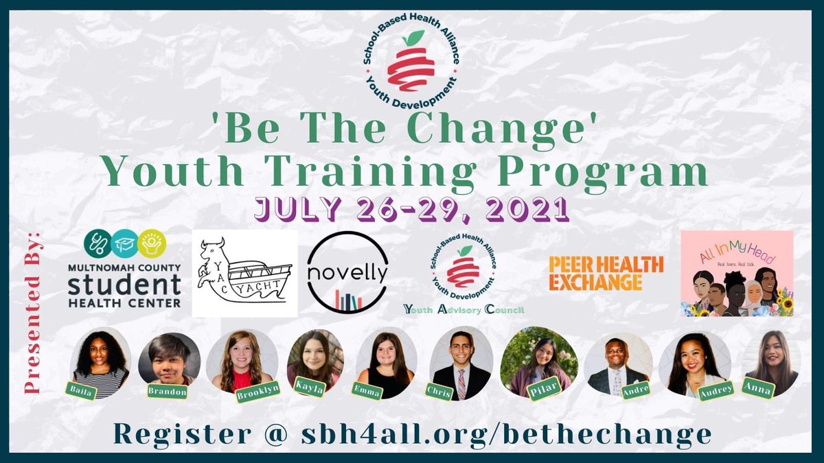 ACT_Program's tweet image. Registration is now OPEN for School-Based Health Alliance &apos;s &apos;Be the Change&apos; Youth Training Program! From July 26-29, youth ages 14-22 will come together for a week full of learning, fun, and sharing! Register now at sbh4all.org/bethechange