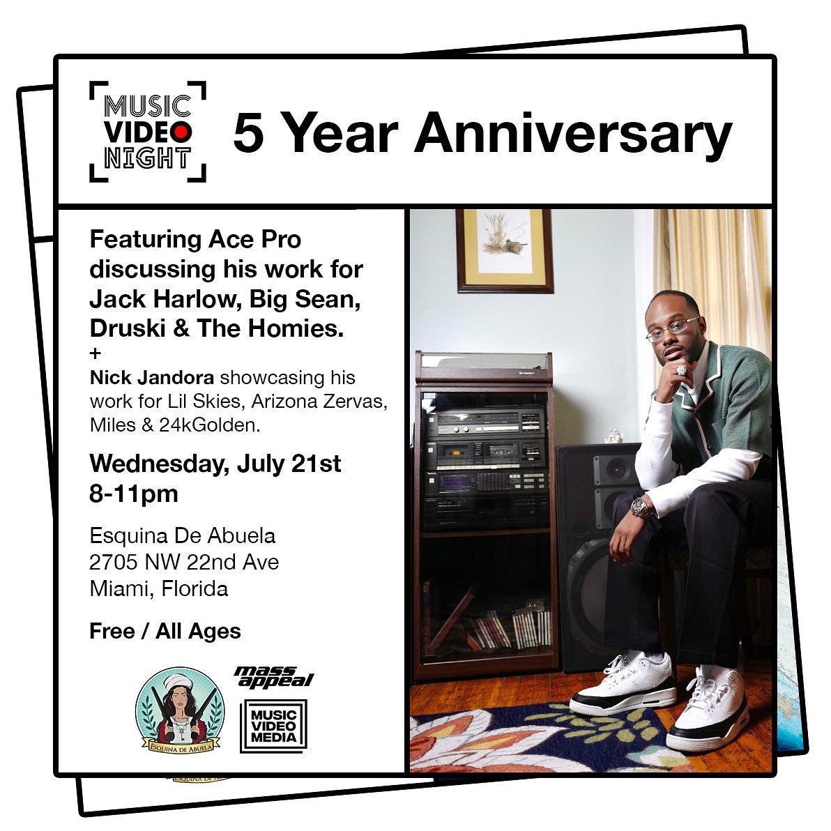 KingOfDaBurbz's tweet photo. After 16 months of hiatus, @musicvideonight is back IRL to celebrate our 5 Year Anniversary! Featuring @NicholasJandora & @yungskylark π₯π₯π₯πΉ
RSVP: https://t.co/edcZrLfyPq
@MassAppeal #theBURBSLIFE #MusicVideoNight #MusicVideoMedia #RollingLoudWeekend https://t.co/sAZhXr4jg5