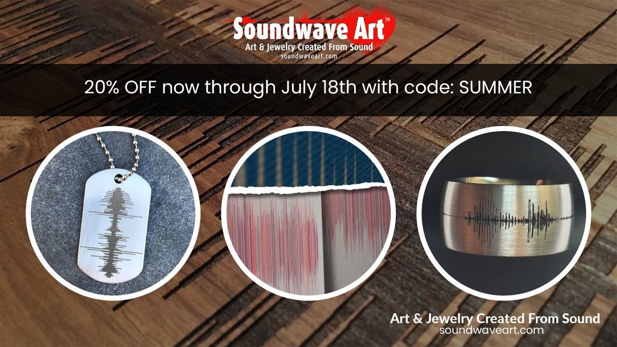 Get 20% off everything at soundwaveart.com Turn your voice into art & jewelry. Use code: SUMMER
#soundwaveart #soundwavejewelry #rings #weddingbands #pendants #wallart