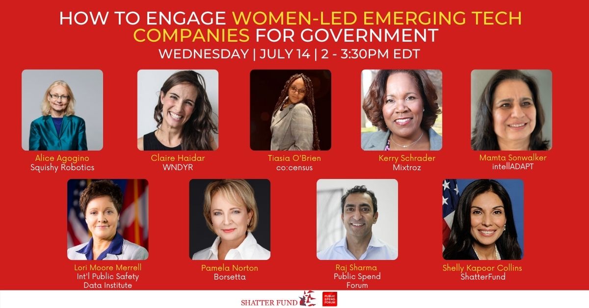 Public Spend Forum (@pspendforum) on Twitter photo Join us to learn how to best engage women-led tech companies for your programs. Register below for this free event! #PublicSpendForum #GovShop #OpenGovMarkets <a href="/ShatterFund/">Shatter Fund</a> <a href="/squishyrobotic/">Squishy Robotics</a> <a href="/wndyrsocial/">WNDYR</a> <a href="/CoCensus/">co:census</a> <a href="/Mixtroz/">Mixtroz</a> <a href="/intellADAPT/">intellADAPT</a> <a href="/TheIPSDI/">International Public Safety Data Institute</a>
hubs.la/H0Sdbkj0 Join us to learn how to best engage women-led tech companies for your programs. Register below for this free event! #PublicSpendForum #GovShop #OpenGovMarkets <a href="/ShatterFund/">Shatter Fund</a> <a href="/squishyrobotic/">Squishy Robotics</a> <a href="/wndyrsocial/">WNDYR</a> <a href="/CoCensus/">co:census</a> <a href="/Mixtroz/">Mixtroz</a> <a href="/intellADAPT/">intellADAPT</a> <a href="/TheIPSDI/">International Public Safety Data Institute</a>
hubs.la/H0Sdbkj0