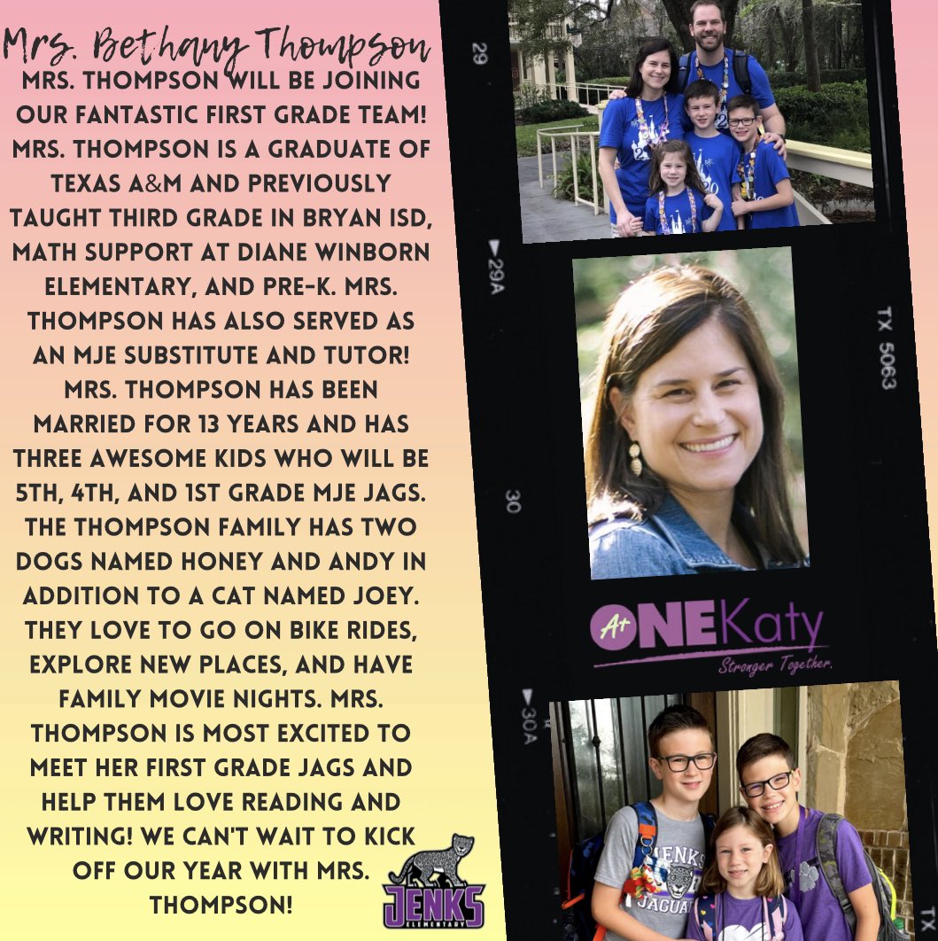 MJEjags's tweet photo. Please join us in welcoming Mrs. Bethany Thompson to the MJE family! 🐾 #mjejags #meetMJE https://t.co/dD0REmubvx