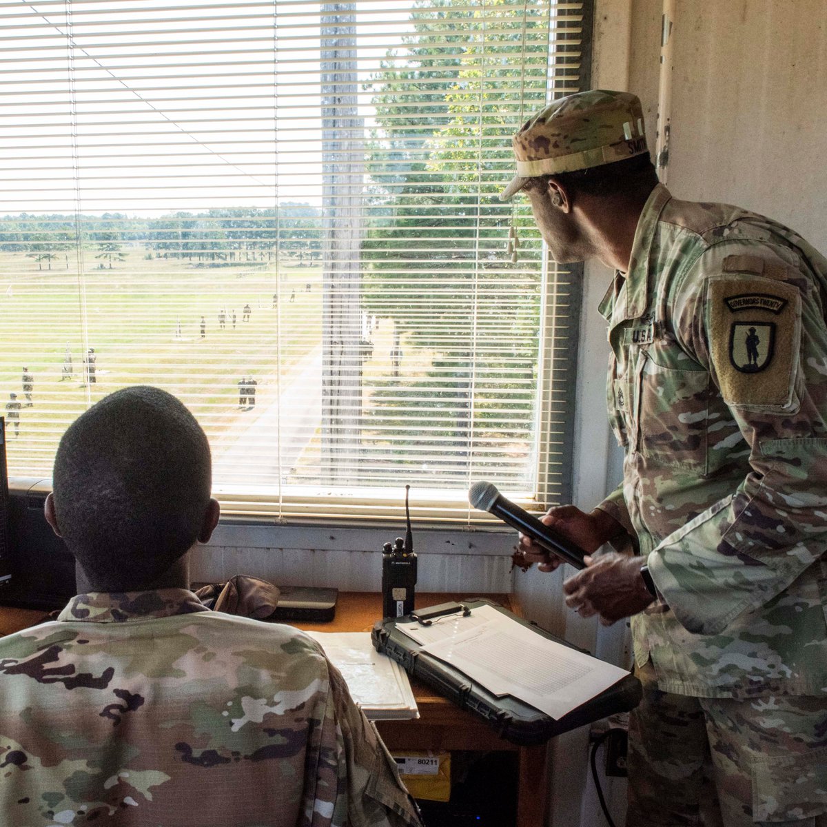 NGPEC1974's tweet photo. Good shooting!

Staff Sgt. Jerron Lewis, MTU instructor, and Sgt. 1st Class Marlon Smith, HRRTC instructor at the NGPEC, announce the scores after the first practice fire, July 8th.

PEC Soldiers completed the new "combat focused" rifle qualification in just over four minutes. https://t.co/jx0g8hfkTY