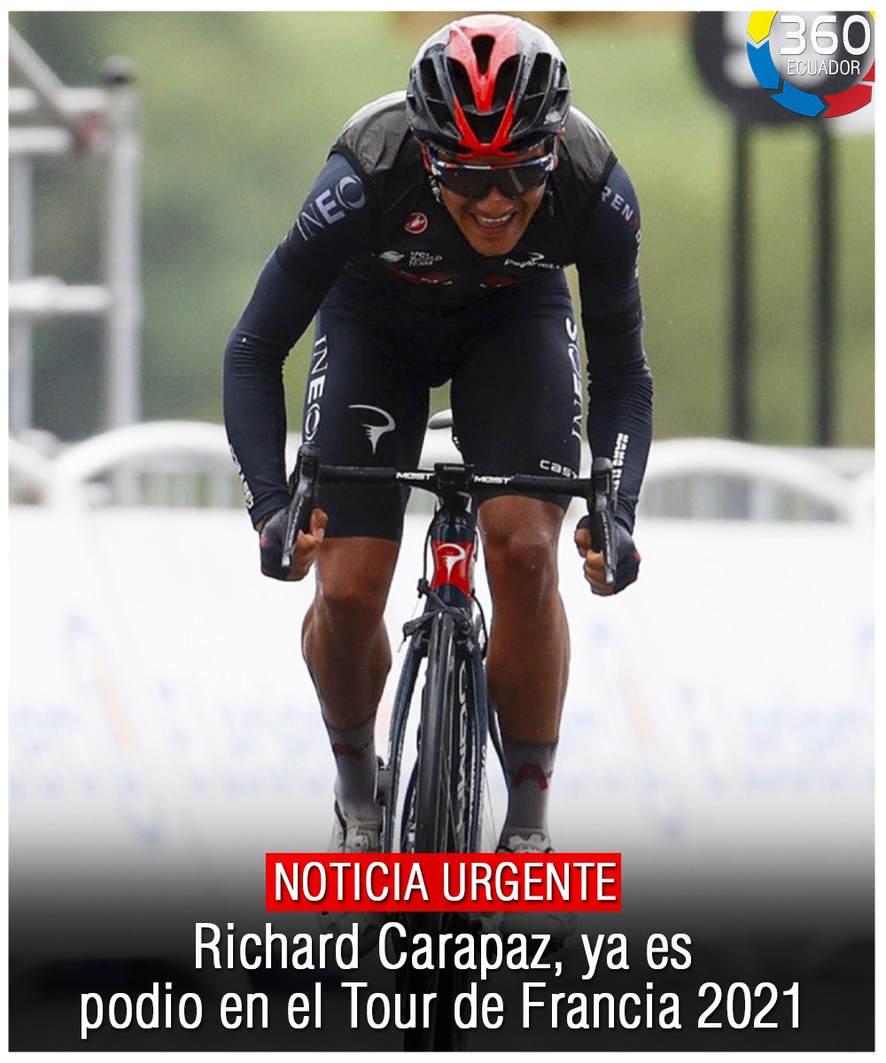 Ecuador360T's tweet photo. Deportes │¡Gigante Richie! 🇪🇨 🇪🇨 🇪🇨 Richard Carapaz culmina la etapa 17 en la tercera posición del Tour de Francia, entre Muret y el Col du Portet, la ‘Locomotora del Carchi' asciende a la tercera posición de la general. https://t.co/iojCMUpqUP