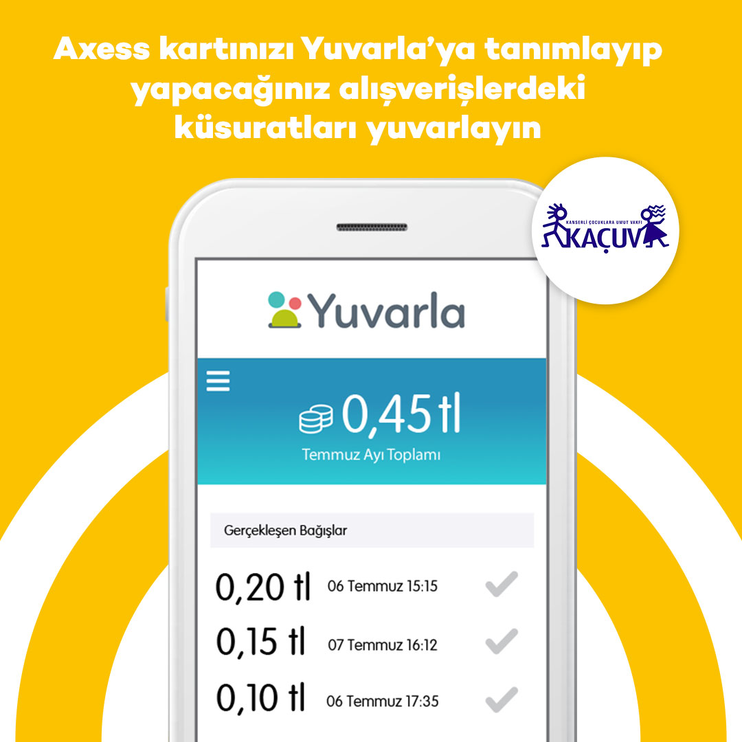 KACUV1's tweet photo. Temmuz ayında kuruşlar çocuklar için umut oluyor! 
@AxessCard'ınızı Yuvarla’ya tanımlayın, Temmuz'da  yuvarlayacağınız küsuratlar Vakfımıza bağışlansın, çocuklara umut geleceğe ışık olsun. Üstelik yuvarladığınız kadar @AxessCard da yuvarlasın, çocukların bayram sevinci katlansın! https://t.co/A86MERzo8o