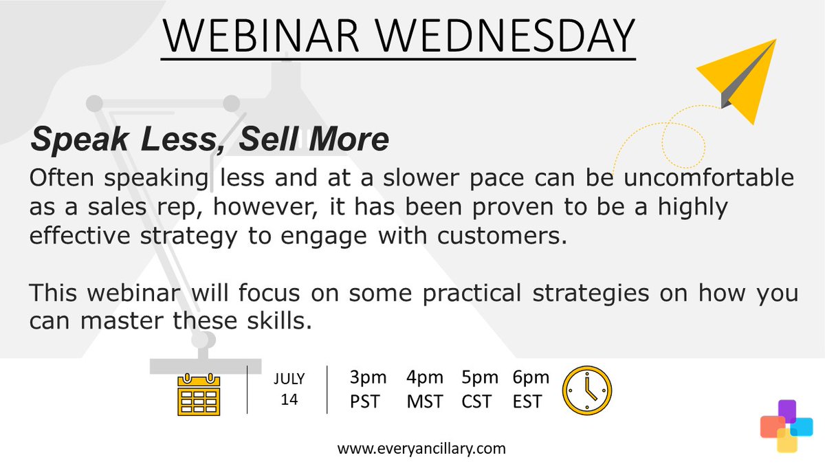 Join the online meeting:  
👉 join.freeconferencecall.com/mberg39  
Dial-in number (US): (605) 472-5283
Access code: 622125#
3pmPST / 4pmMST/ 5pmCST/ 6pm EST

We look forward to seeing you on the webinar!
The Every Ancillary Team