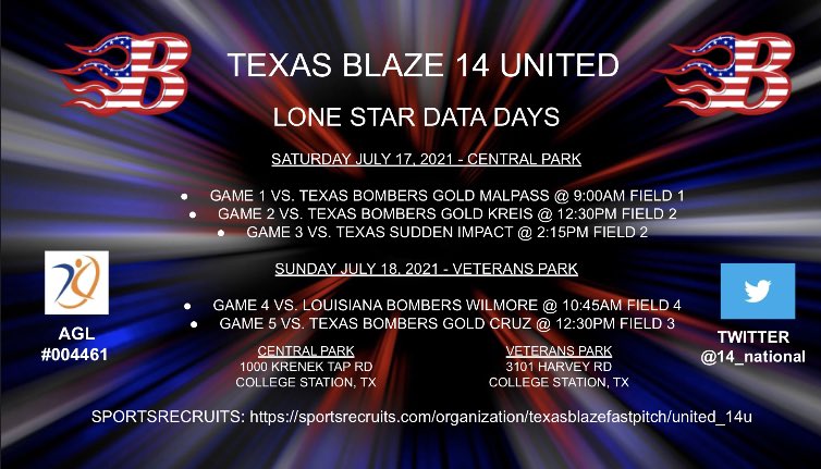 14_national's tweet photo. Next stop, Lone Star Data Days in College Station, TX (7/17-7/18). Watch us in person or on AGL 
#bBlaze #bGreat #bCommitted #bStrong #BlazeON https://t.co/qKyUooyGQc