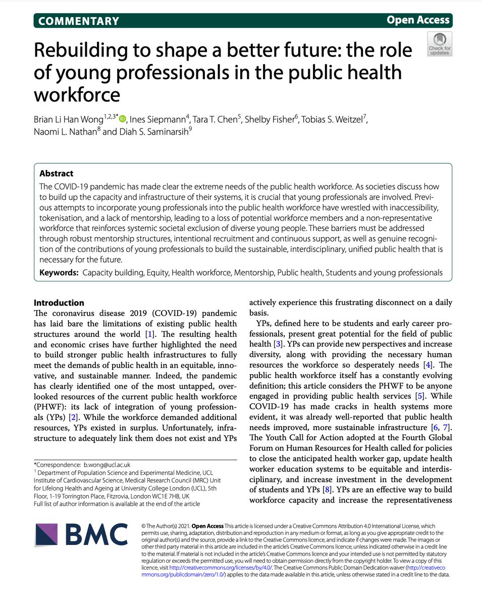 brianwong_'s tweet photo. Beyond excited to share that our latest piece on the role of #YoungProfessionals in the #PublicHealth #Workforce is now out in @HRH_Journal (@BioMedCentral @SpringerNature)! 

Read the full article: https://t.co/2FWhYgwV5b

#CapacityBuilding #HealthSystemsStrengthening #PHWF #UHC https://t.co/9N55fkIPJ1