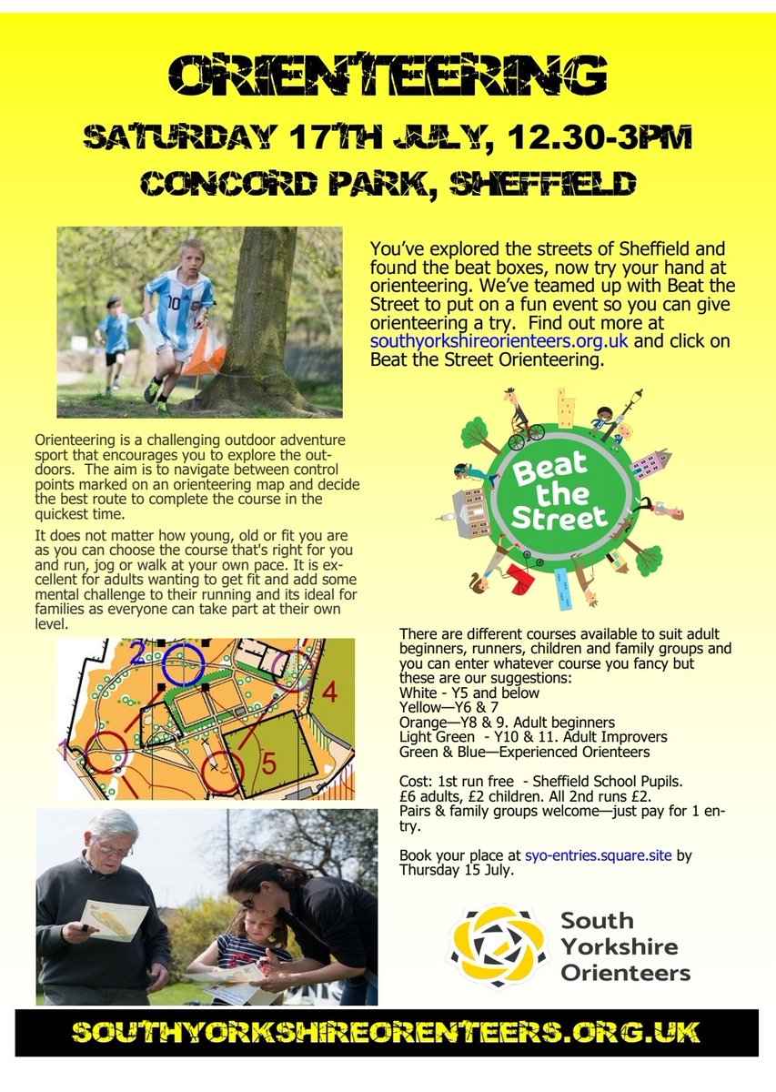 📢 Orienteering and Beat the Street fun this weekend at Concord Park
1st run free 😃😃.
🧭🌳🏃🏃‍♀️🗺
Book your place
⬇️⬇️⬇️⬇️⬇️
syo-entries.square.site

<a href="/movemoresheff/">Move More Sheffield</a> <a href="/BTSSheffield/">Beat the Street Sheffield</a> <a href="/BeckSchool/">Beck Primary School</a> <a href="/HartleyBrookPri/">Hartley Brook Academy</a> <a href="/HatfieldAcademy/">Hatfield Academy</a> <a href="/hindehouseacad/">Hinde House School 2-16</a> <a href="/FirthParkAcad/">Lift Firth Park</a> <a href="/soarcommunity/">SOAR 🍊</a>