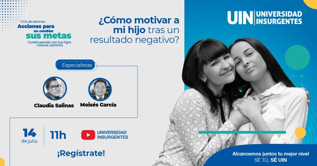 LEMjorge_avalos's tweet photo. No te piernas la primera charla: ¿Cómo motivar a mi hijo tras un resutado negativo? Deja que nuestros expertos te guien para desarrollar un plan B.
¡Nos vemos a las 11:00 h!
Regístrate aquí: https://t.co/i7A91M5Ews
#UINContigo @UInsurgentes https://t.co/67W0tIElnU