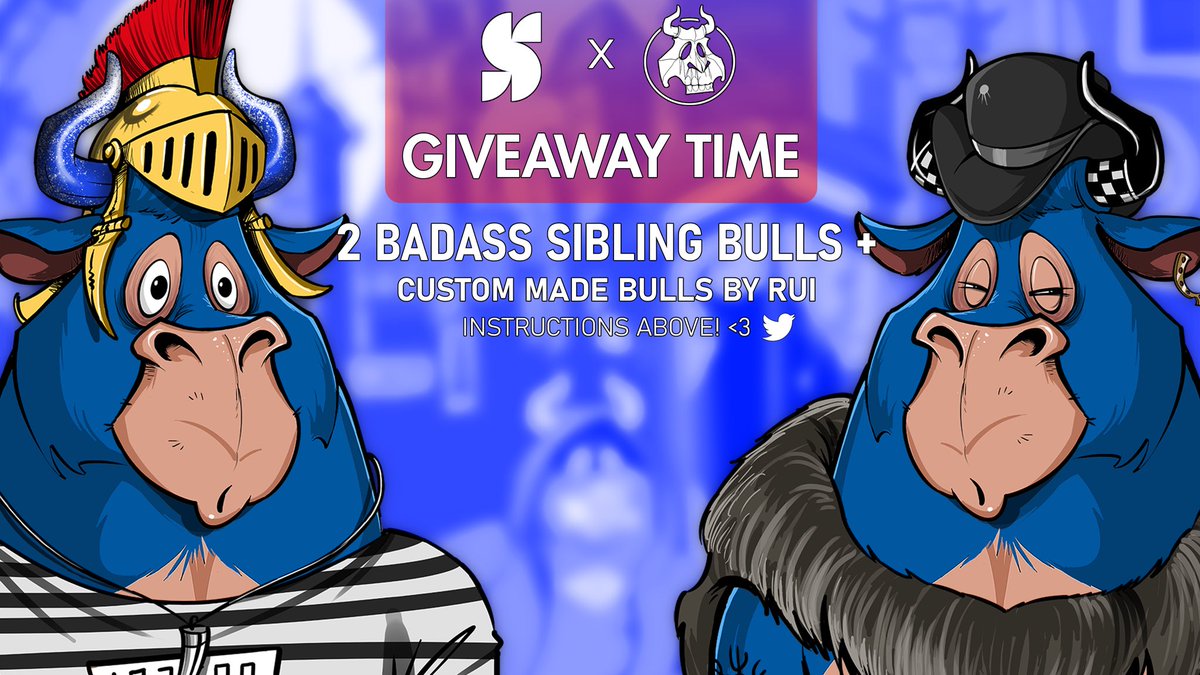 BullsOnTheBlock's tweet image. 🎁 BULLS GIVEAWAY🎉  

Two badass bull siblings are making their way to you!

Winners also get a custom bulls by @RRddraft. Amazing!

How to win: 
1. Follow @BullsOnTheBlock and @NFTSiblings and RT!
2. Go to discord.gg/Siblings and react to the :tada: in announcements!
#botb