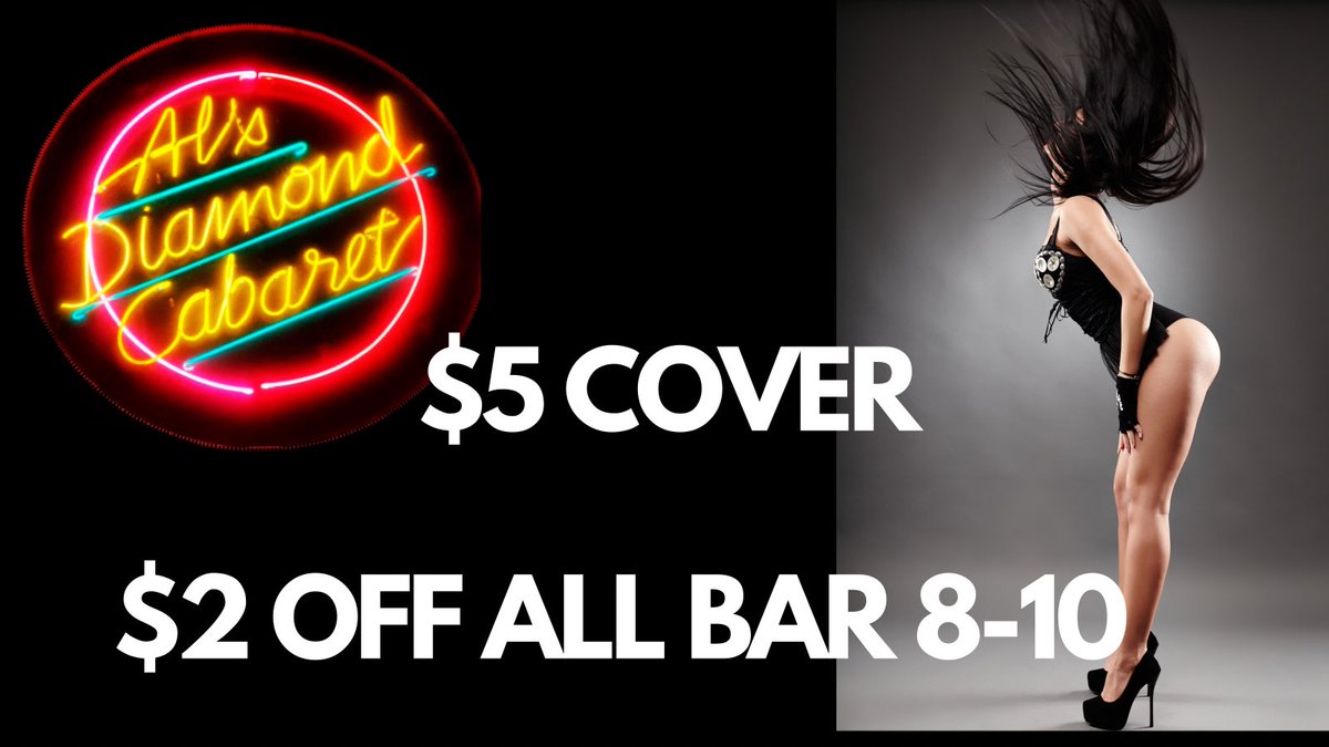 ALSDIAMONDCLUB's tweet photo. Let’s get ready to kick those mid-week blues! Come on out to Al’s tonight! I will give you three good reasons. It’s only a five dollar cover tonight. Two dollars off all bar from eight till 10. And a host of lovely ladies who would be positively tickled to spend time with you￼! https://t.co/bEGBLjKgrm