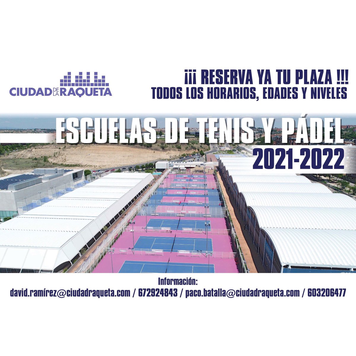 ☝🏼🎾🔝 ¿Quieres dar clases de tenis y pádel en Madrid?
⠀
¡Apúntate a nuestras escuelas de Ciudad de la Raqueta!
⠀
Disponemos de todos los horarios, edades y niveles
⠀
ℹ️ Más información 👇🏼
⠀
📩 david.ramirez@ciudadraqueta.com /
📩 paco.batalla@ciudadraqueta.com