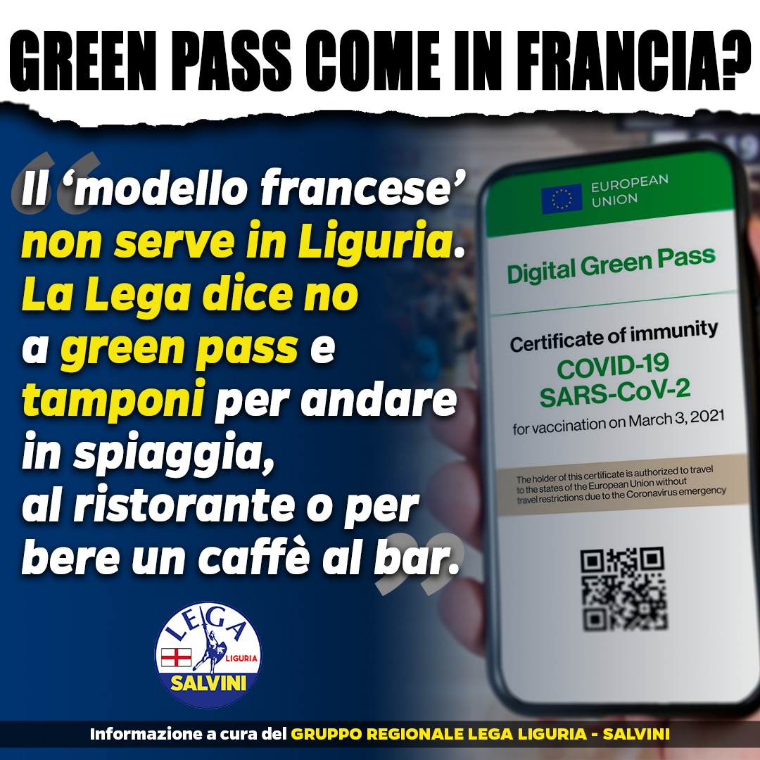 GruppoLegaLig's tweet photo. Green pass, Mai e Brunetto (Lega): nessun 'modello francese' per la Liguria

LEGGI QUI 👇🏻
https://t.co/DzTiqYtn4l https://t.co/YPvqPQSHQk