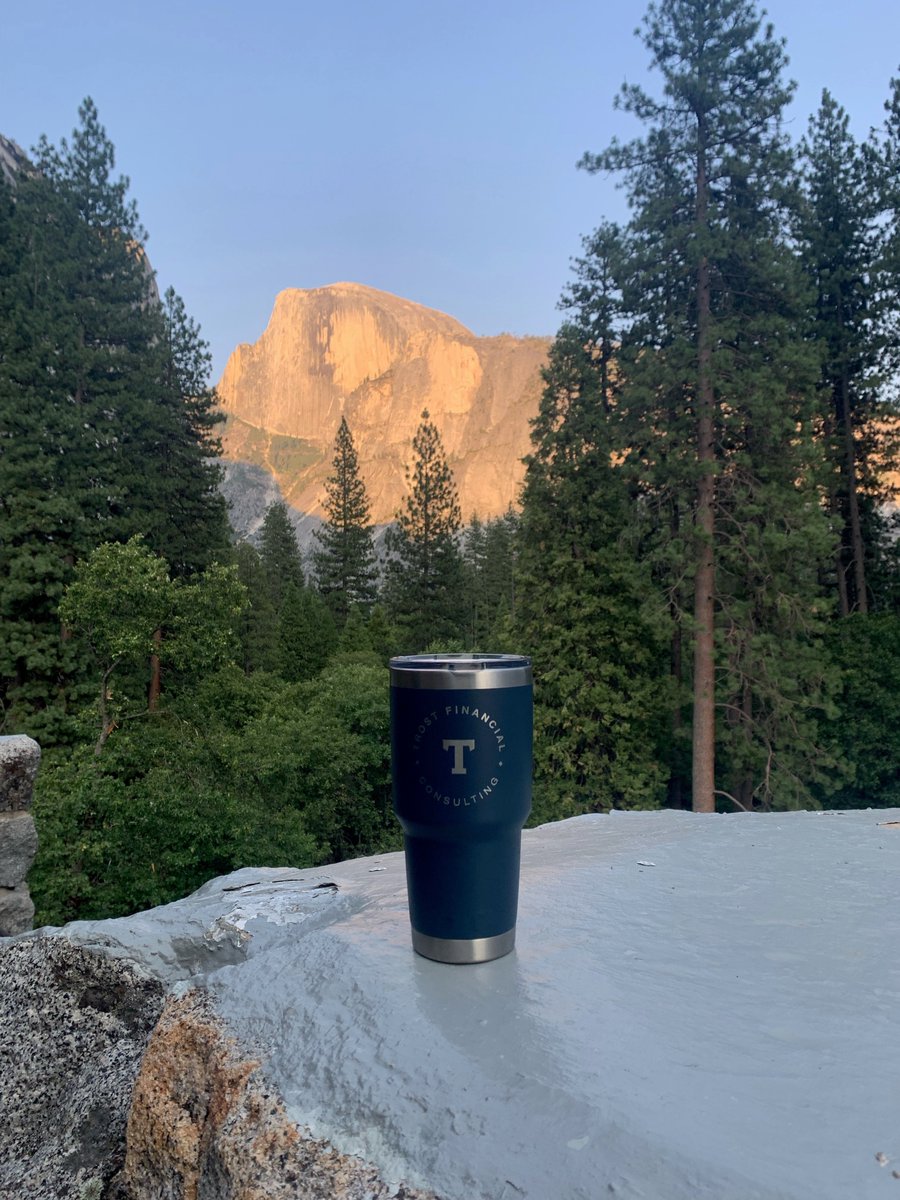 trost_financial's tweet photo. The #TrostFinancial Mug is #BackOnTheMove! Today he's hanging with Mike Earnhart in Yosemite with an incredible view of Half Dome. https://t.co/mkuIdZhL95
