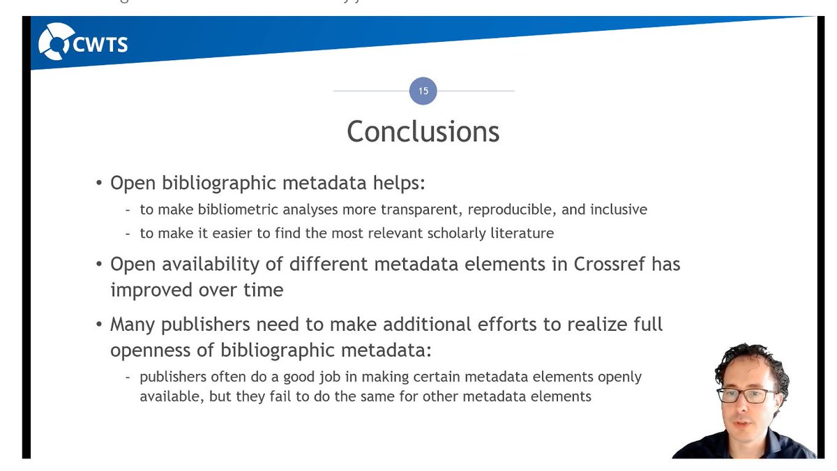 'Open bibliographic metadata helps to make bibliometric analyses more transparent, reproducible, and inclusive' @neesjanvaneck at #ISSI2021