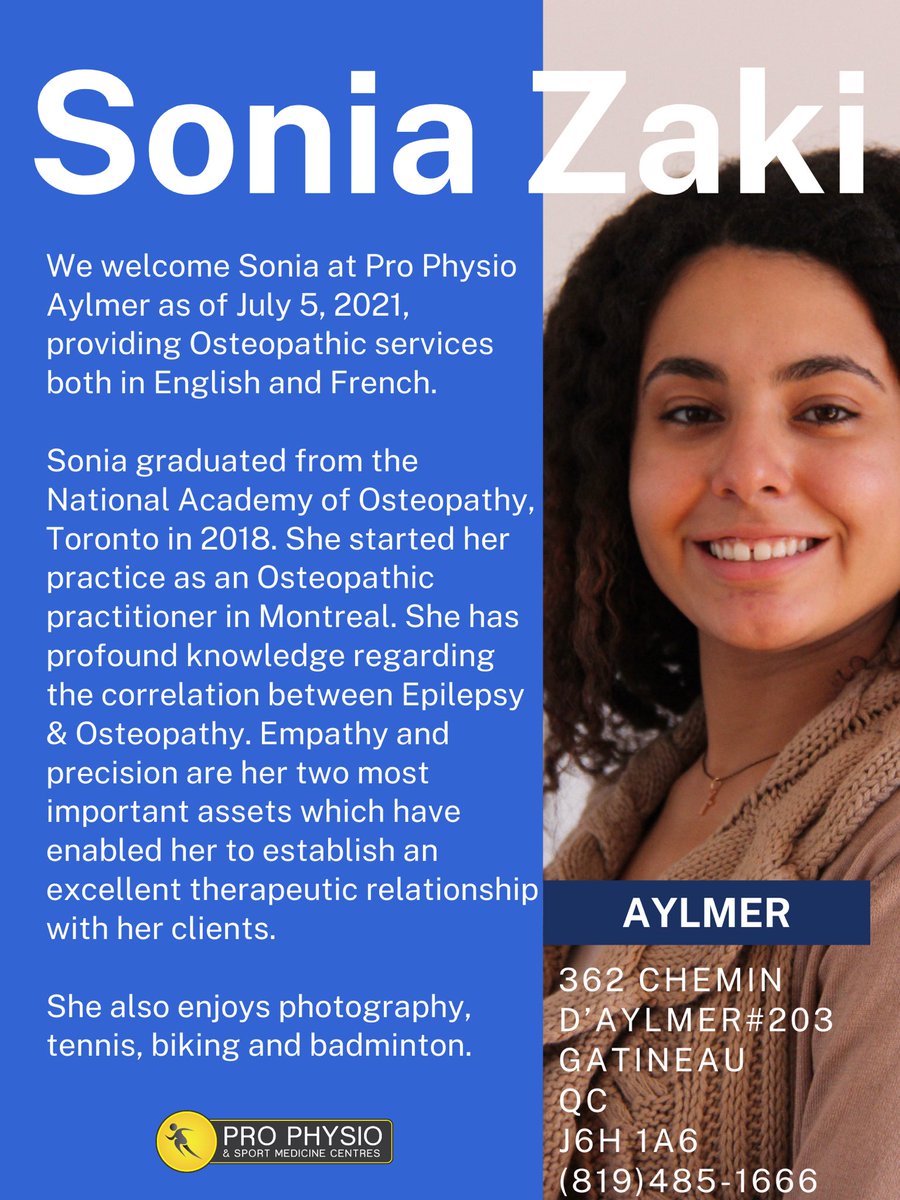 Welcome Sonia Zaki as our new Pro Osteo at Aylmer Pro Physio! #prophysiocares #osteopathy #Spotlight #aylmer