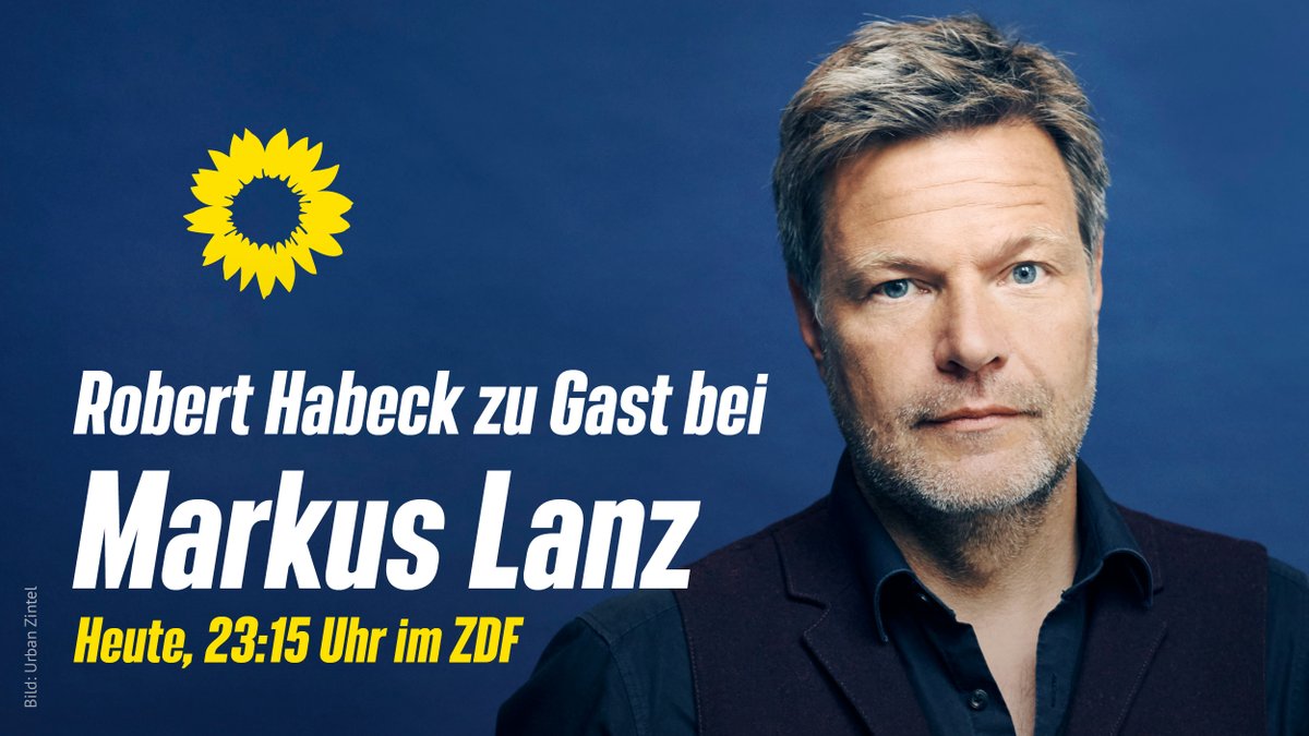Heute Abend ist Robert #Habeck zu Gast in der Sendung bei Markus #Lanz.📺 Schaltet ein, auf <a href="/ZDF/">ZDF</a> um 23:15 Uhr oder ab 01:00 Uhr in der Mediathek. !B