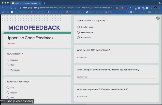MrsWrightCS's tweet photo. Take the pulse of your class with #microfeedback #CSTA2021 "Inclusion through Data" with @jolson_codes https://t.co/pH3Lcgd1P2