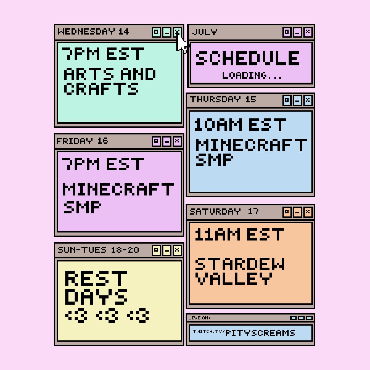 Pity on Twitter: "schedule this week! cant wait to spend more time on ...