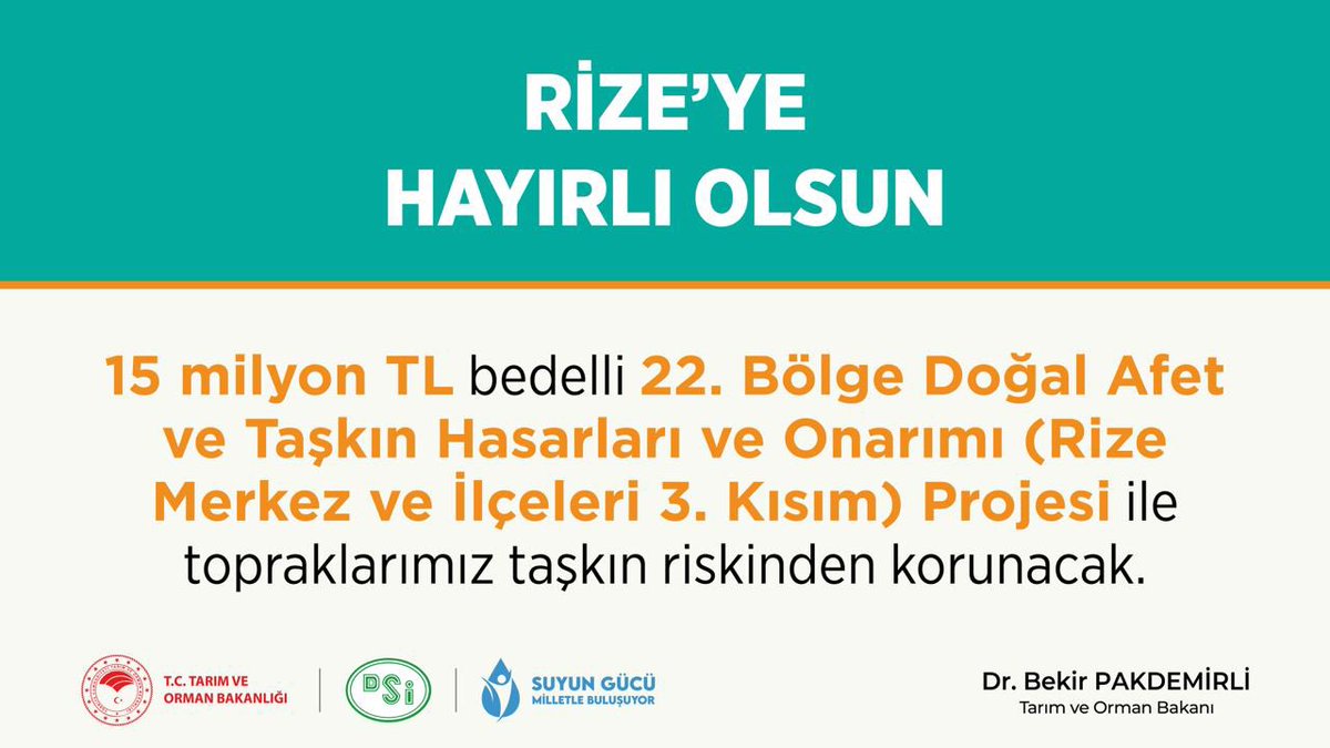 bekirpakdemirli's tweet photo. Projelerimiz ve çalışmalarımızla tüm illerimizde olduğu gibi Rize’de de topraklarımızı taşkın riskinden koruyacağız.

#Rize’mize hayırlı olsun. https://t.co/BXUz6gDuAk