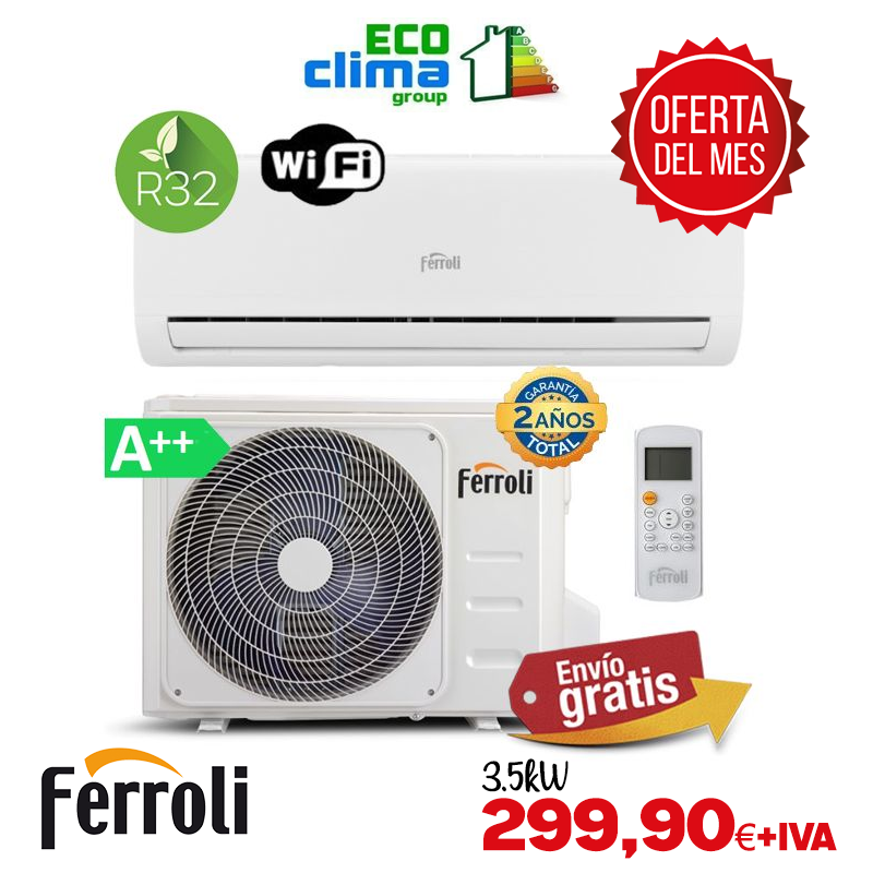 ecoclimagroup's tweet photo. Compra el Aire Acondicionado Ferroli Diamant S 12 WIFI por solo 299,90 € + IVA

• Refrigerante ecológico R32.
• Elevada Eficiencia Energética - A++/A+
• Conexión WIFI de serie. Posibilidad de control a través de APP para smartphone.

https://t.co/Amt7nkCe1v https://t.co/zA7I3lVqi3