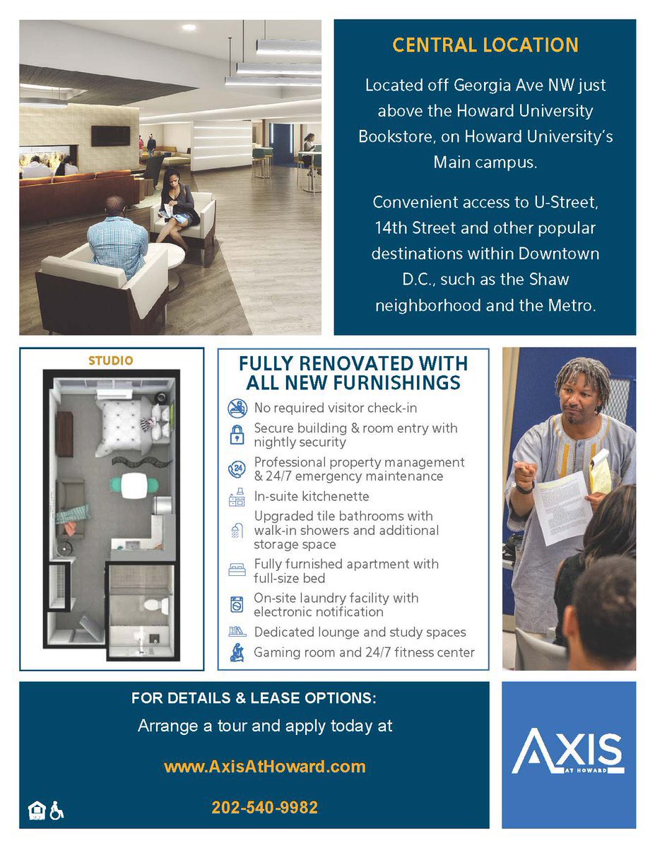 Hello Bison! Did you know that there are units available NOW at the Axis for Juniors, Seniors, Graduate and Professional Students, Faculty and Staff? For more information, visit axisathoward.com.