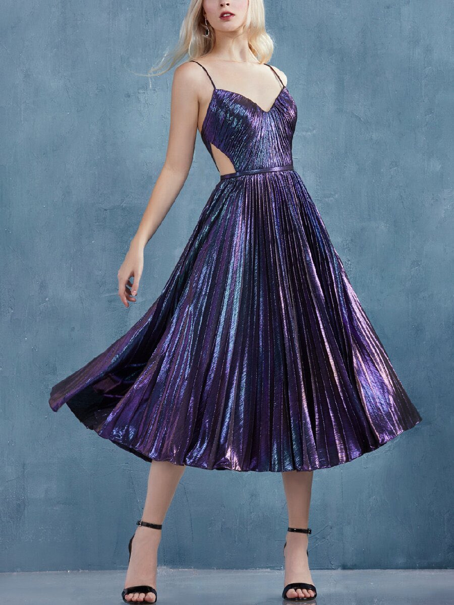 Photo of a metallic indigo dress