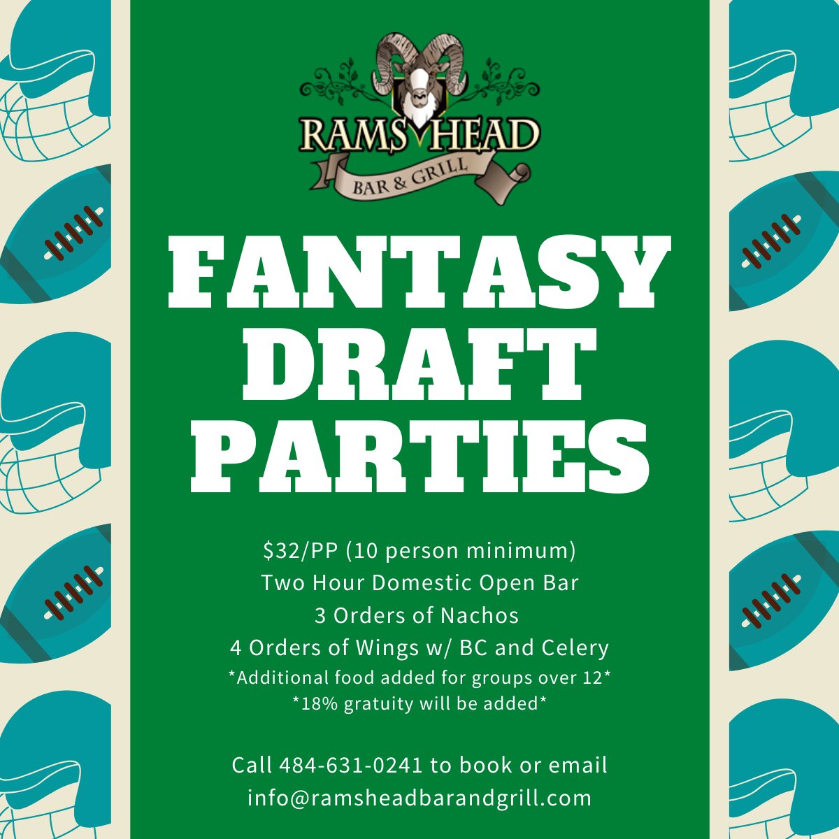 We are now scheduling 2021 draft parties! Call 484-631-0241 to book.