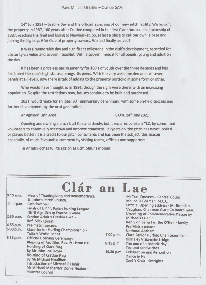 CratloeGAAClub's tweet photo. Today is Bastille day but it is also a historic day in our club’s history; the opening of our field Pairc Micheal o hEithir and this years it’s the 30th Anniversary! #14thJuly #30yearsofgrowth https://t.co/PnABFyETK9