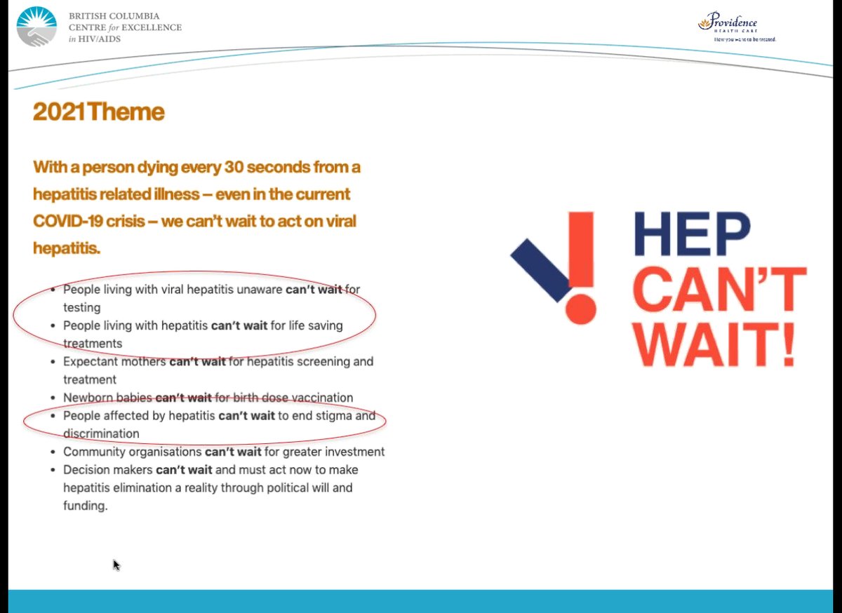 bccfe_programs's tweet photo. Dr. Kate Salters introducing the 2021 theme of #WorldHepatitisDay and highlighting the call to action to test for those unaware they are living with #HCV, the need for treatment now, and to end stigma/discrimination especially those most affected by #HCV. https://t.co/zA0anjnPf7