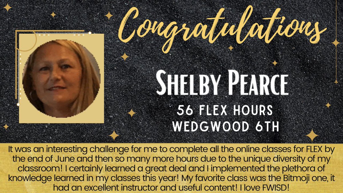 Way to go 👏 to our #FWISD 🌟TOP🌟 #FLEX earner for the 20-21 School Year and for continuing to grow and achieve your professional dreams and goals! @PadroEneida @cheriew29183396 @anne_darr @Wedgwood6th @w3ndywoohoo